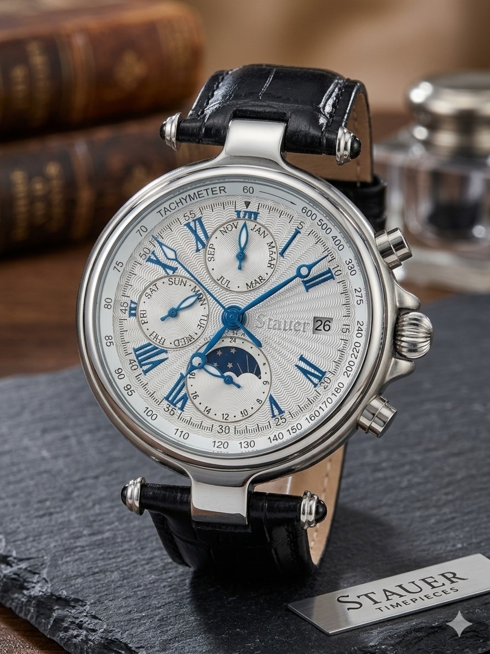 Stauer Men’s Silver Chronograph Watch with Blue Accents and Automatic Watch